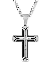 Esquire Men's Jewelry Diamond Cross 22" Pendant Necklace (1/10 ct. t.w.) in Ion-Plated Stainless Steel, Created for Macy's