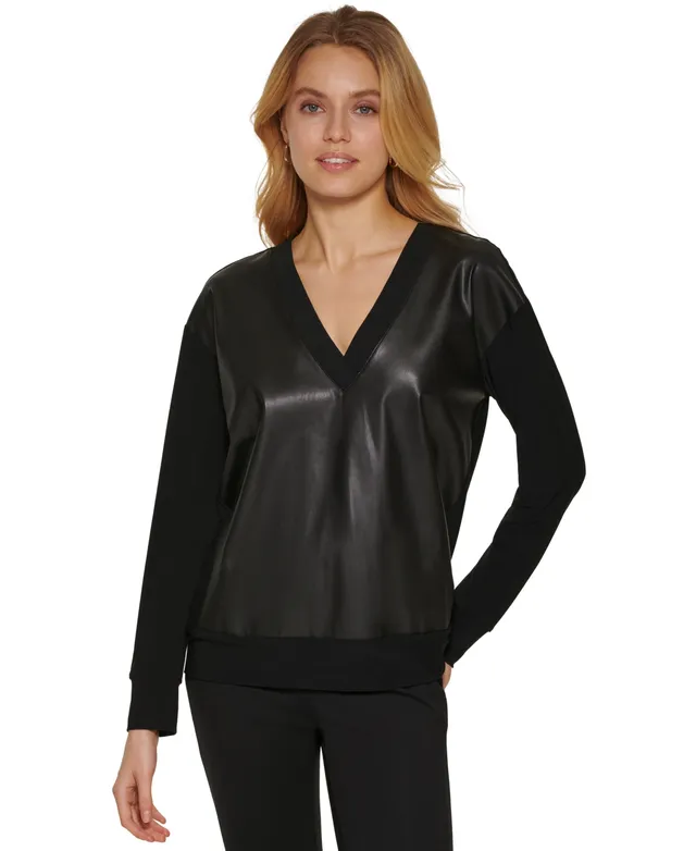 Dkny Faux-Leather Front Sweatshirt