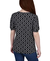 Petite Short Puff Sleeve Mesh Inset Top