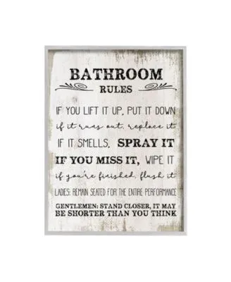 Stupell Industries Bathroom Rules Funny Word Wood Textured Design Gray Farmhouse Rustic Framed Giclee Texturized Art Collection By Daphne Polselli
