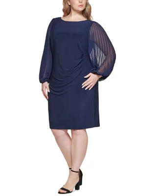 Jessica Howard Plus Size Pleated-Sleeve Sheath Dress