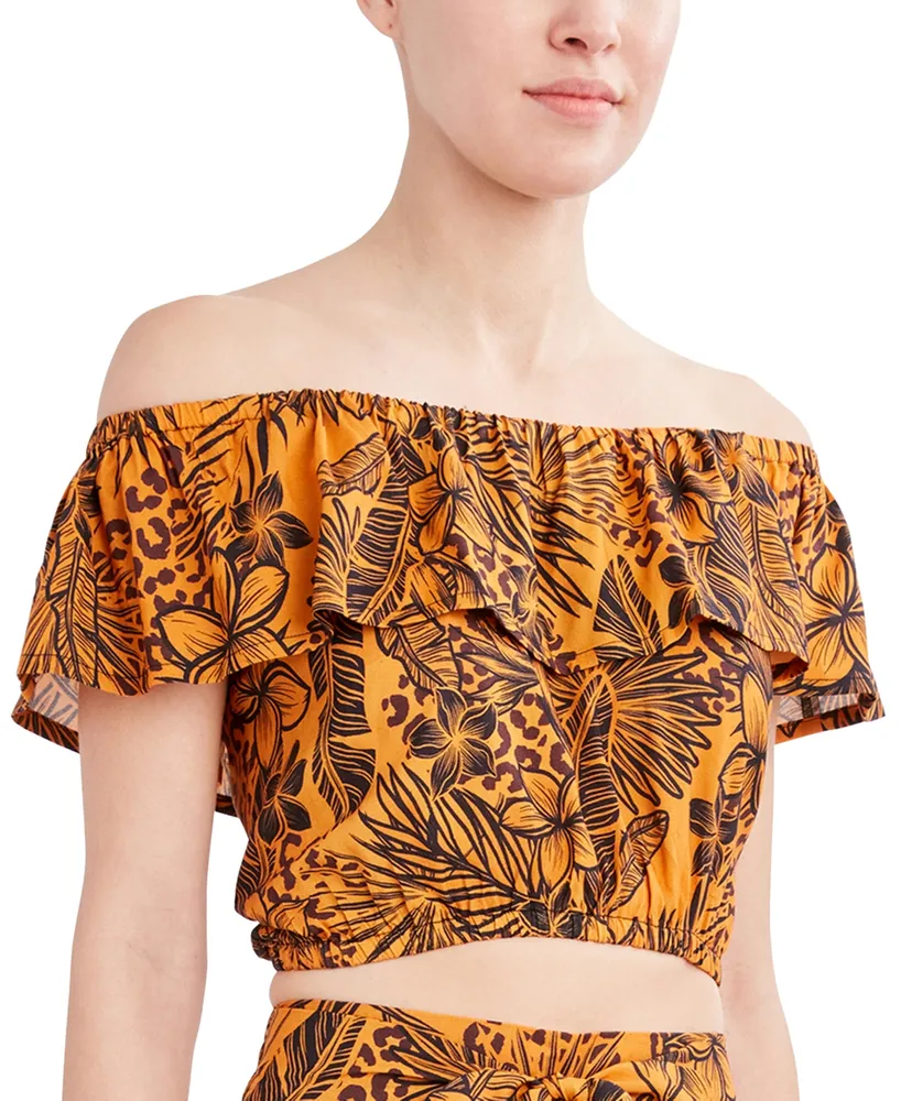 BCBGeneration Jungle Queen Printed Cropped Swim Cover-Up