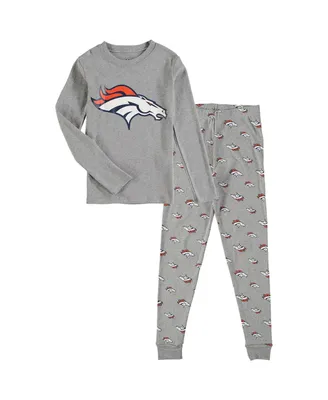 Little Boys Heathered Gray Denver Broncos Long Sleeve T-shirt and Pants Sleep Set