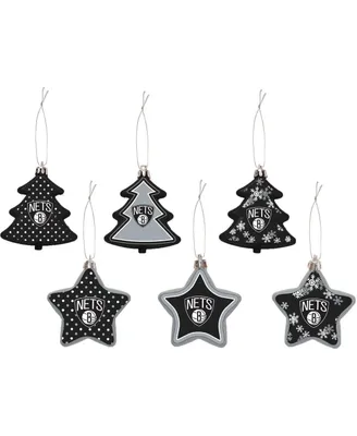 Brooklyn Nets 3'' x 3'' Six-Pack Shatterproof Tree And Star Ornament Set