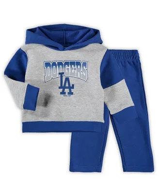 Infant Boys and Girls Heathered Gray, Royal Los Angeles Dodgers Sideline Fleece Pullover Hoodie and Pants Set