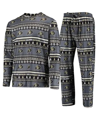 Men's Black Colorado Buffaloes Ugly Sweater Long Sleeve T-shirt and Pants Sleep Set