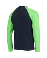 Men's College Navy, Neon Green Seattle Seahawks League Raglan Long Sleeve T-shirt