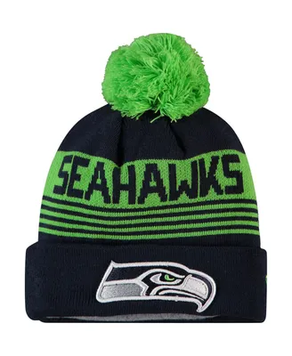 Big Boys College Navy Seattle Seahawks Proof Cuffed Knit Hat with Pom