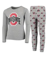 Big Boys Heathered Gray Ohio State Buckeyes Long Sleeve T-shirt and Pants Sleep Set