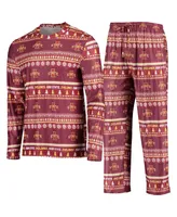 Men's Cardinal Iowa State Cyclones Ugly Sweater Long Sleeve T-shirt and Pants Sleep Set