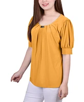 Ny Collection Women's Short Balloon Sleeve Top with Hardware