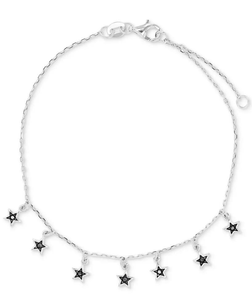 Black Spinel Star Dangle Chain Bracelet (1/10 ct. t.w.) in Sterling Silver