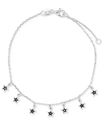 Black Spinel Star Dangle Chain Bracelet (1/10 ct. t.w.) in Sterling Silver