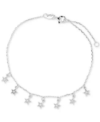 Cubic Zirconia Dangle Star Chain Bracelet Sterling Silver or 14k Gold-Plated