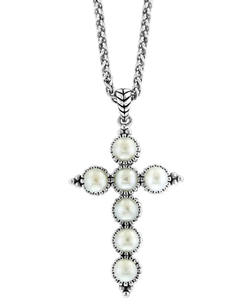 Effy Cultured Freshwater Pearl (4mm) Cross 18" Pendant Necklace in Sterling Silver