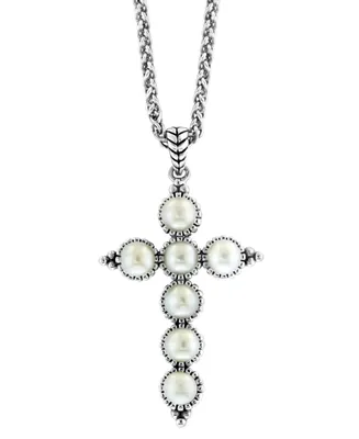 Effy Cultured Freshwater Pearl (4mm) Cross 18" Pendant Necklace in Sterling Silver