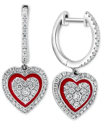 Effy Diamond & Enamel Heart Halo Drop Earrings (1/2 ct. t.w.) in 14k White Gold