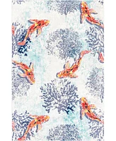 Closeout! Bayshore Home Beau Gold-Tone Fish 5'3" x 8' Area Rug