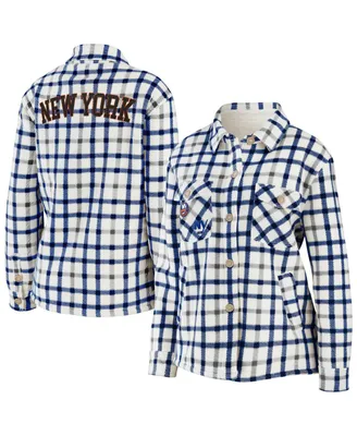 Women's Wear by Erin Andrews Oatmeal New York Islanders Plaid Button-Up Shirt Jacket