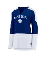 Women's Fanatics Auston Matthews Blue and White Toronto Maple Leafs Power Player Long Sleeve Notch Neck T-shirt