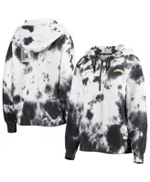 Women's Dkny Sport White and Black Los Angeles Chargers Dakota Oversized Tie-Dye Half-Zip Hoodie