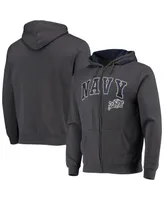 Men's Colosseum Charcoal Navy Midshipmen Arch and Logo 3.0 Full-Zip Hoodie