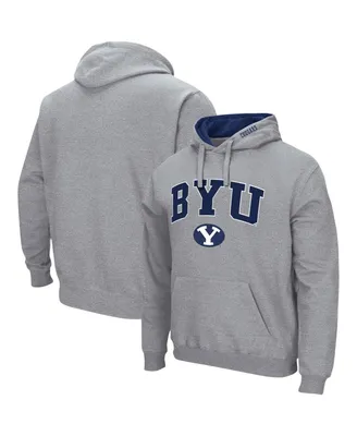 Men's Colosseum Heathered Gray Byu Cougars Arch and Logo 3.0 Pullover Hoodie
