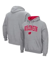 Men's Colosseum Heathered Gray Wisconsin Badgers Arch and Logo 3.0 Pullover Hoodie