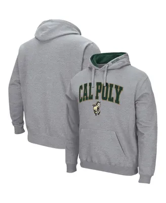 Men's Colosseum Heathered Gray Cal Poly Mustangs Arch and Logo Pullover Hoodie