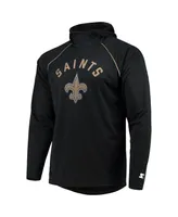 Men's Starter Black New Orleans Saints Raglan Long Sleeve Hoodie T-shirt