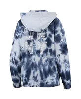 Women's Dkny Sport White and Navy New York Yankees Dakota Tie-Dye Half-Zip Hoodie