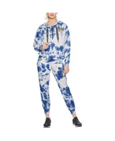 Women's Dkny Sport White and Royal Los Angeles Rams Dakota Oversized Tie-Dye Half-Zip Hoodie