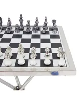 Aluminum Contemporary Game Table Set, 33 Pieces - Silver