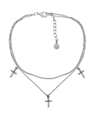 And Now This Cross Charm Double Chain Anklet in Silver Plate