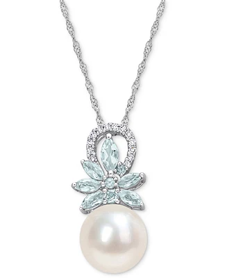 Pink Cultured Freshwater Pearl (9-1/2mm), Pink Sapphire (7/8 ct. t.w.) & Diamond (1/20 ct. t.w.) 17" Pendant Necklace in 14k Rose Gold (Also in White
