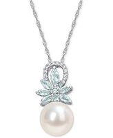 Pink Cultured Freshwater Pearl (9-1/2mm), Pink Sapphire (7/8 ct. t.w.) & Diamond (1/20 ct. t.w.) 17" Pendant Necklace in 14k Rose Gold (Also in White