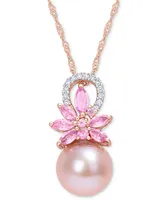 Pink Cultured Freshwater Pearl (9-1/2mm), Sapphire (7/8 ct. t.w.) & Diamond (1/20 17" Pendant Necklace 14k Rose Gold (Also White