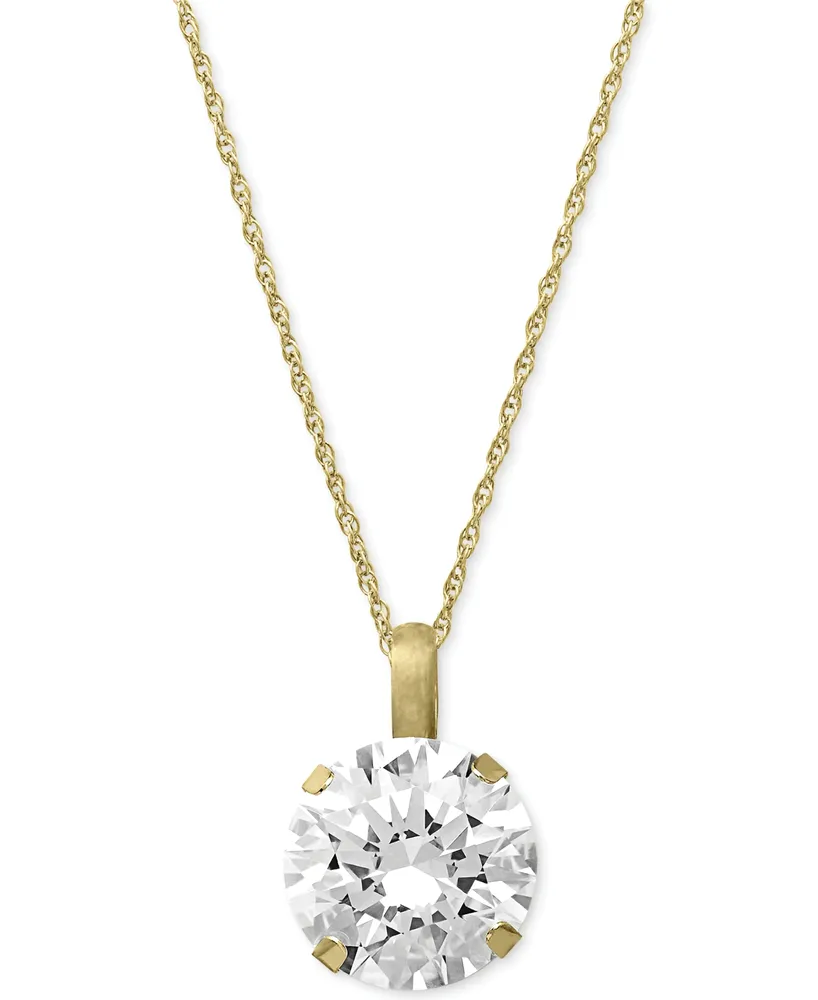 Cubic Zirconia Round Pendant Necklace 14k Gold or White