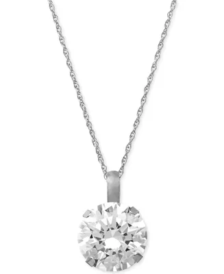 Cubic Zirconia Round Pendant Necklace 14k Gold or White