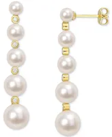 Cultured Freshwater Pearl (4 - 8-1/2mm) & White Topaz (1/4 ct. t.w.) Graduated Drop Earrings in Yellow Rhodium-Plated Sterling Silver