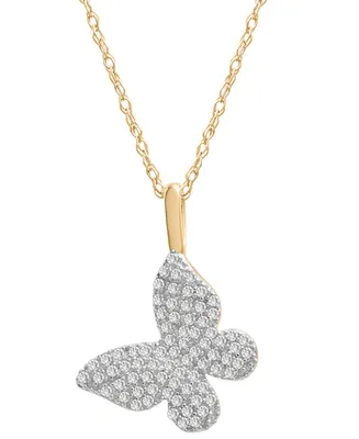Wrapped Diamond Butterfly Pendant Necklace (1/6 ct. t.w.) in 14k Gold (Also Available in Black Diamond)
