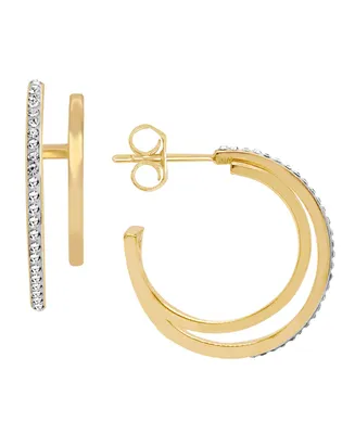 And Now This Crystal Double Row C-Hoop Post Earrings - Gold