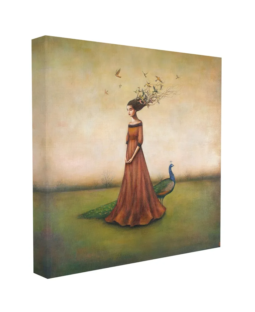 Stupell Industries Beauty and Birds in Her Hair Woman and Peacock Illustration Stretched Canvas Wall Art, 36" x 36" - Multi