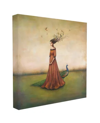 Stupell Industries Beauty and Birds in Her Hair Woman and Peacock Illustration Stretched Canvas Wall Art, 36" x 36" - Multi