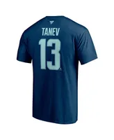 Men's Fanatics Brandon Tanev Deep Sea Blue Seattle Kraken Authentic Stack Name and Number T-shirt