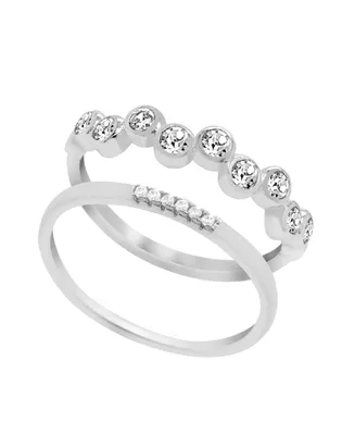 Silver Plated Imitation Cubic Zirconia Duo Ring Set