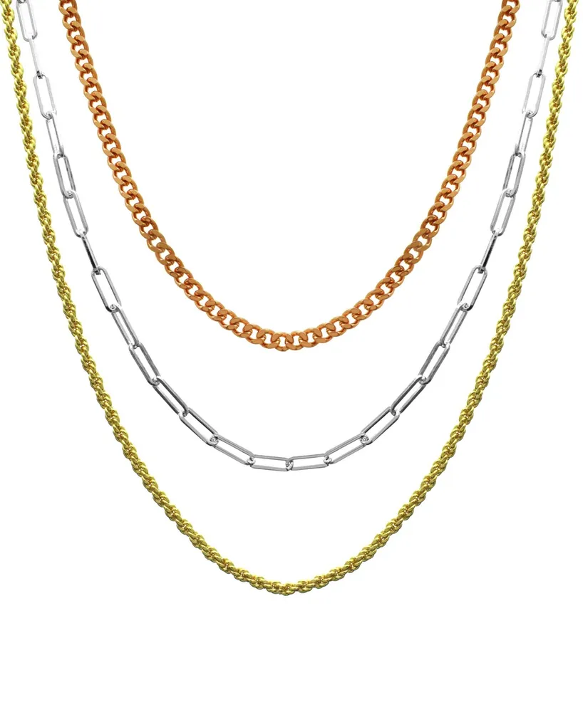And Now This 15.25", 17.5" and 19.5" + 2" extender Tri-Tone Multi Chain Layered Necklace