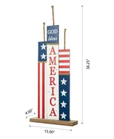 Glitzhome Lighted Wooden Patriotic Firecracker Porch Decor, 36.25"