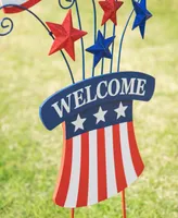 Glitzhome Wooden and Metal Patriotic Flags Yard Stake or Wall Decor Kd, Two Function, 30.25"