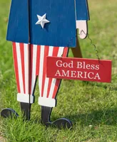 Glitzhome Wooden Patriotic Uncle Sam Yard Stake or Wall Decor or Porch Decor Kd, Three Function, 36"